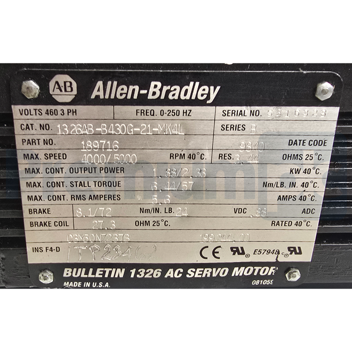 Allen-Bradley 1326AB-B430G-21-MK4L /B Servo Motor 460V 3PH w/Brake 24V REPAIRED