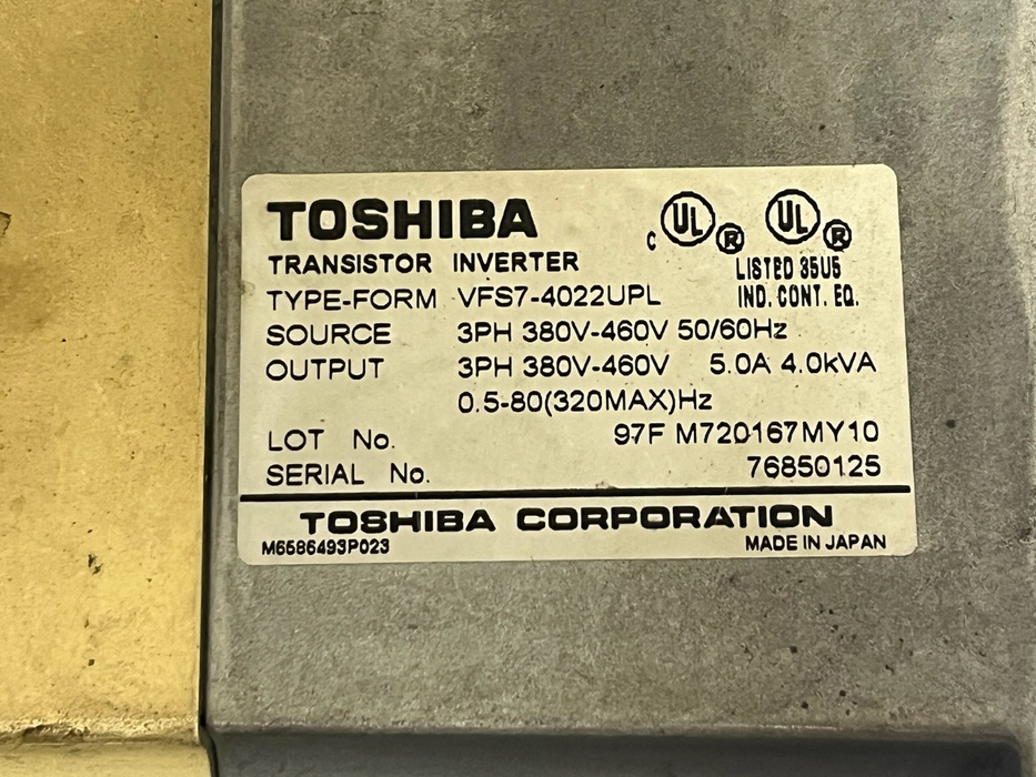 Toshiba VFS7-4022UPL Transistor Inverter 3HP 2.2kW 400V Class
