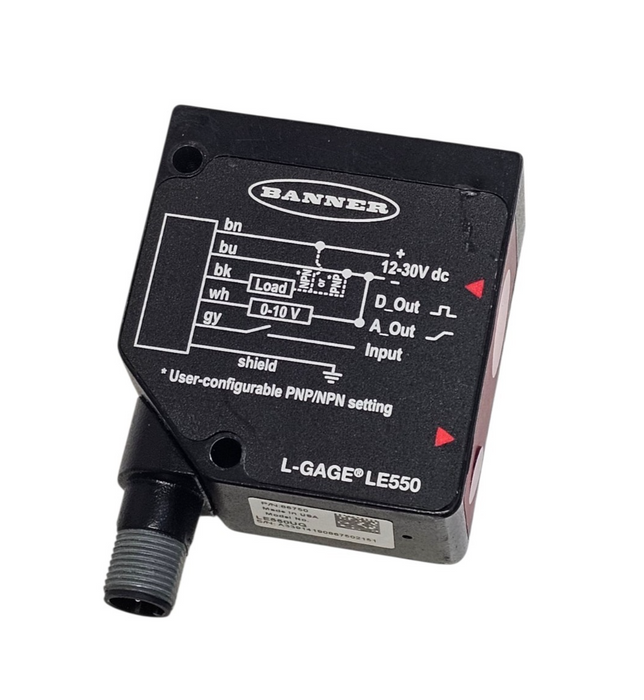 BANNER LE550UQ LASER DISPLACEMENT SENSOR 12-30V DC P/N: 86750
