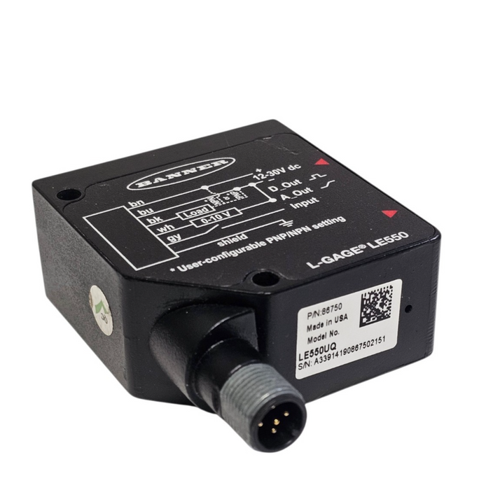 BANNER LE550UQ LASER DISPLACEMENT SENSOR 12-30V DC P/N: 86750