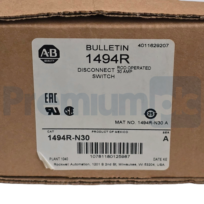 Allen-Bradley 1494R-N30 /A Rod-Operated Disconnect Switch Kit 30A 600V NSMP