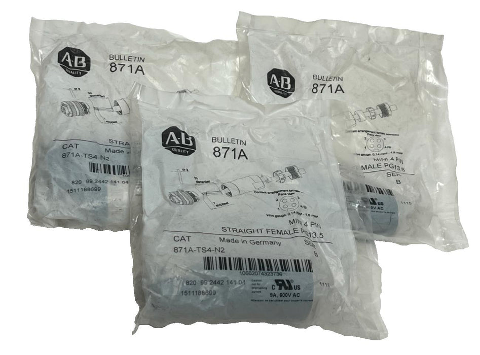 Lot of 3 Allen Bradley 871A-TS4-N2 Ser. B Mini 4-Pin Straight Female PG13.5