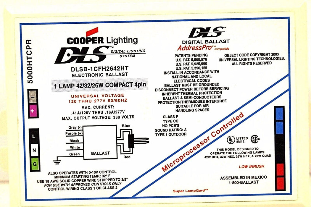 DLS COOPER DLSB-1CFH2642HT ELECTRONIC BALLAST 120-277V 50/60HZ DLSB1CFH2642HT