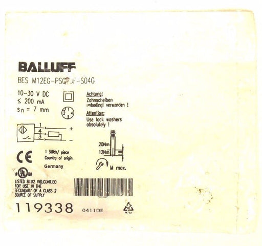 NEW BALLUFF BES M12EG-PSC80F-S04G PROXIMITY SWITCH 119338 10-30V DC