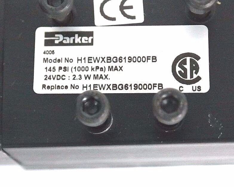 NIB PARKER H1EWXBG619000FB PNEUMATIC VALVE 145PSI MAX, 24VDC, 2.3W MAX, P0293349